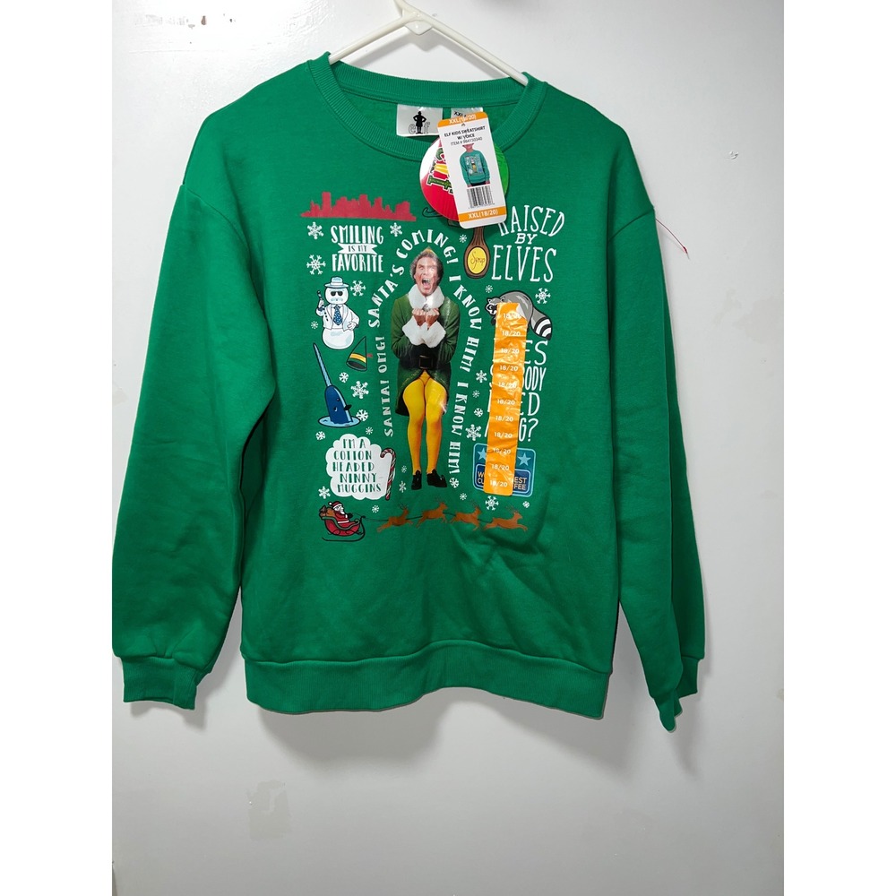 Elf Movie Buddy The Elf Green Sweatshirt w/ Voice Kids XXL 18/20 Christmas New